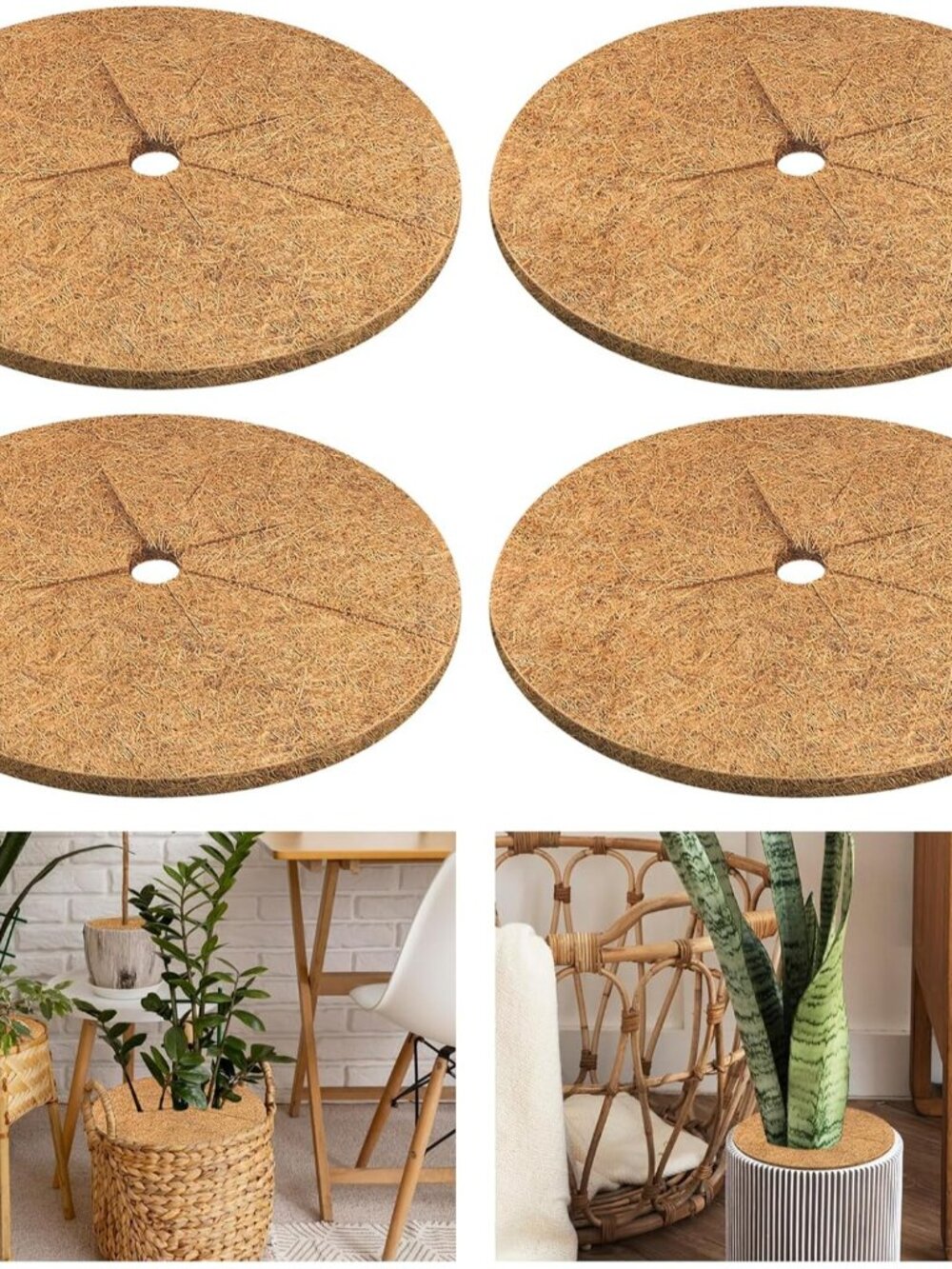 4 Pack Coconut Fiber Mulch Ring Tree Plant Protector Mat, 14 Inch